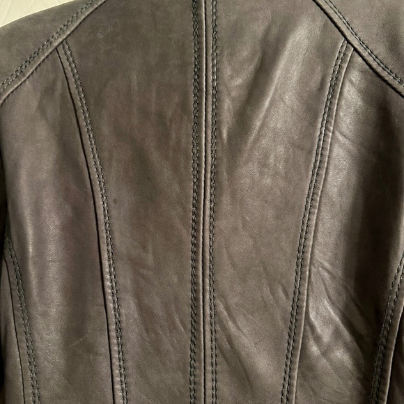 Michael Kors Gray Leather Moto Jacket - Size Small - Picture 10 of 10